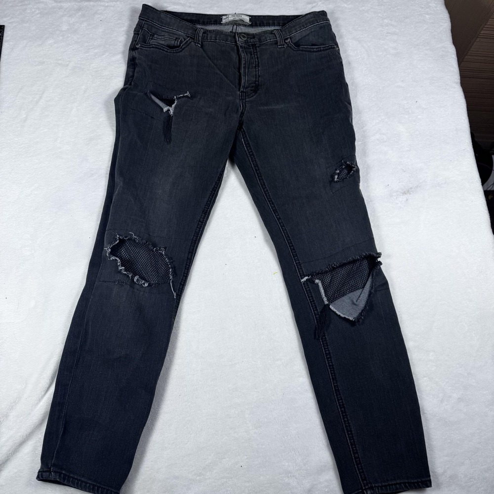 Free People Jeans Womens 28‎ Charcoal Gray High Rise Skinny Distressed Denim